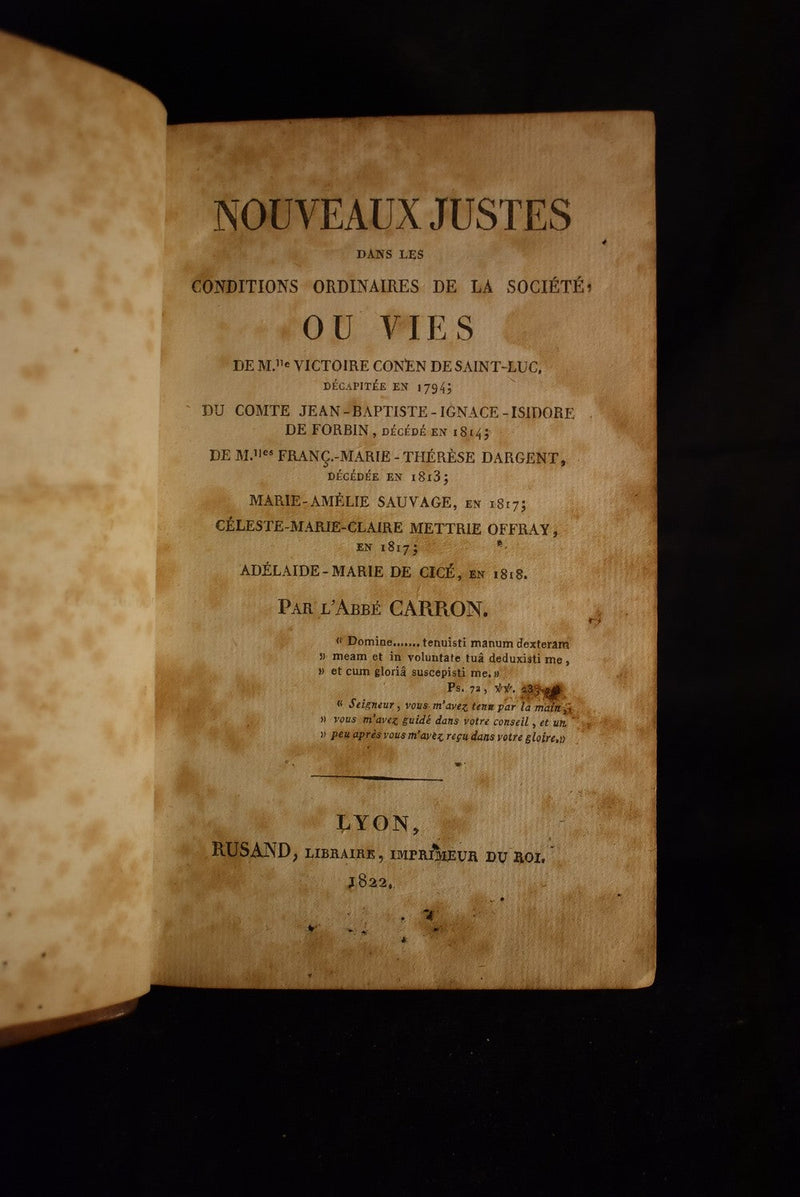 Nouveaux Justes dans les conditions ordinaires de la Societe . Ous Vies