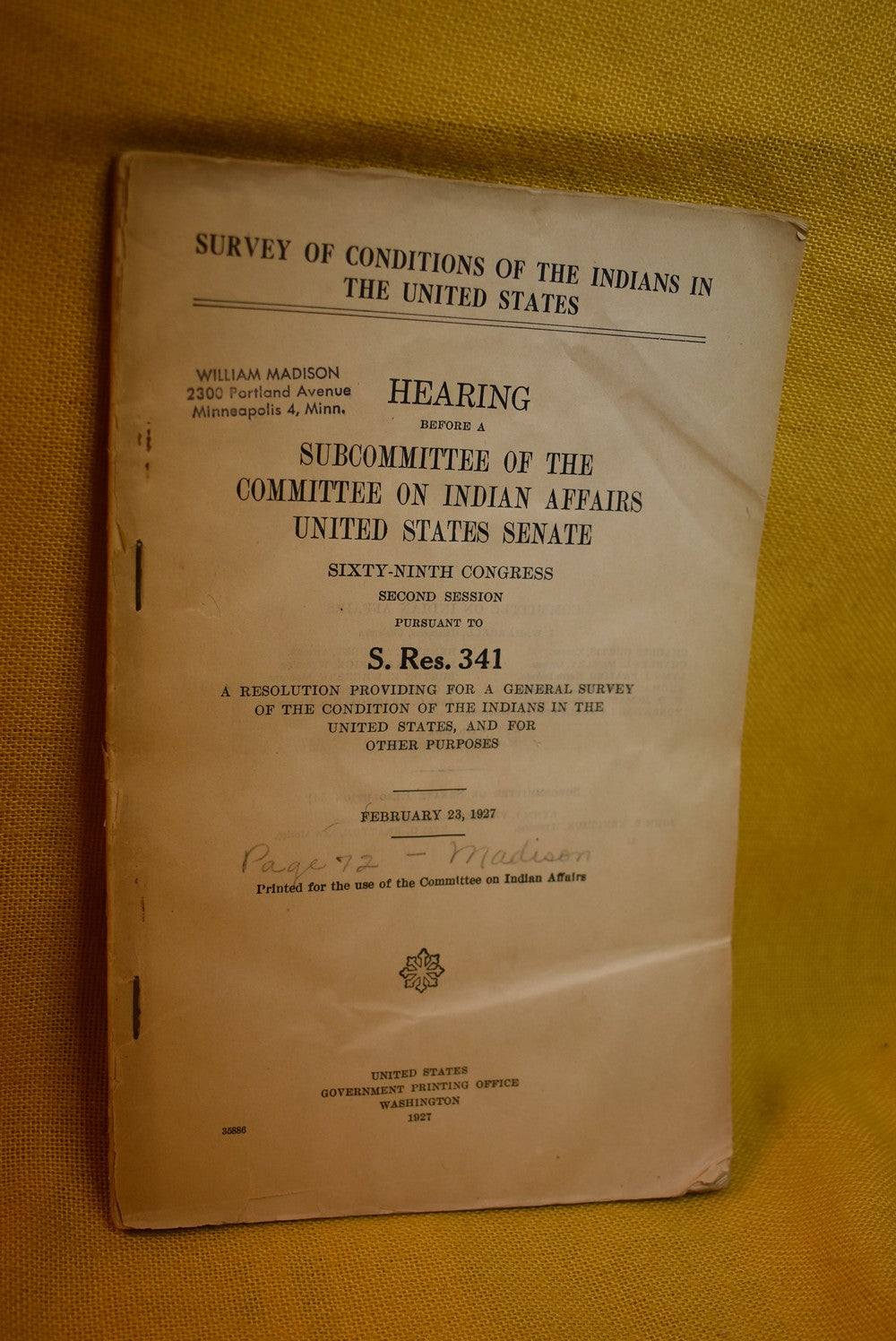 Survey of Conditions Of The Indians In The United States