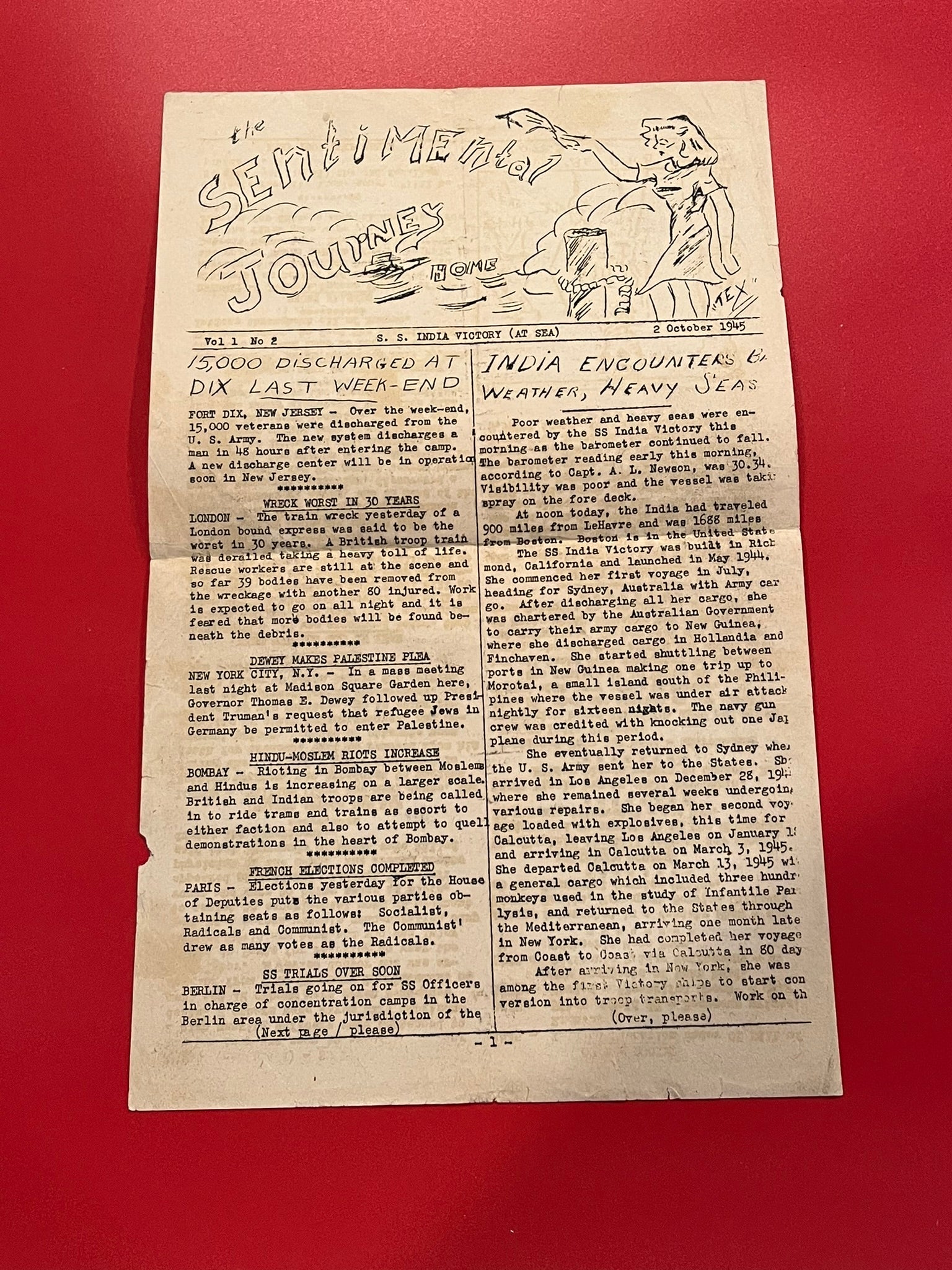 Sentimental Journey - - SS India Victory Newsletter Vol. 1 No. 2 1945 ...