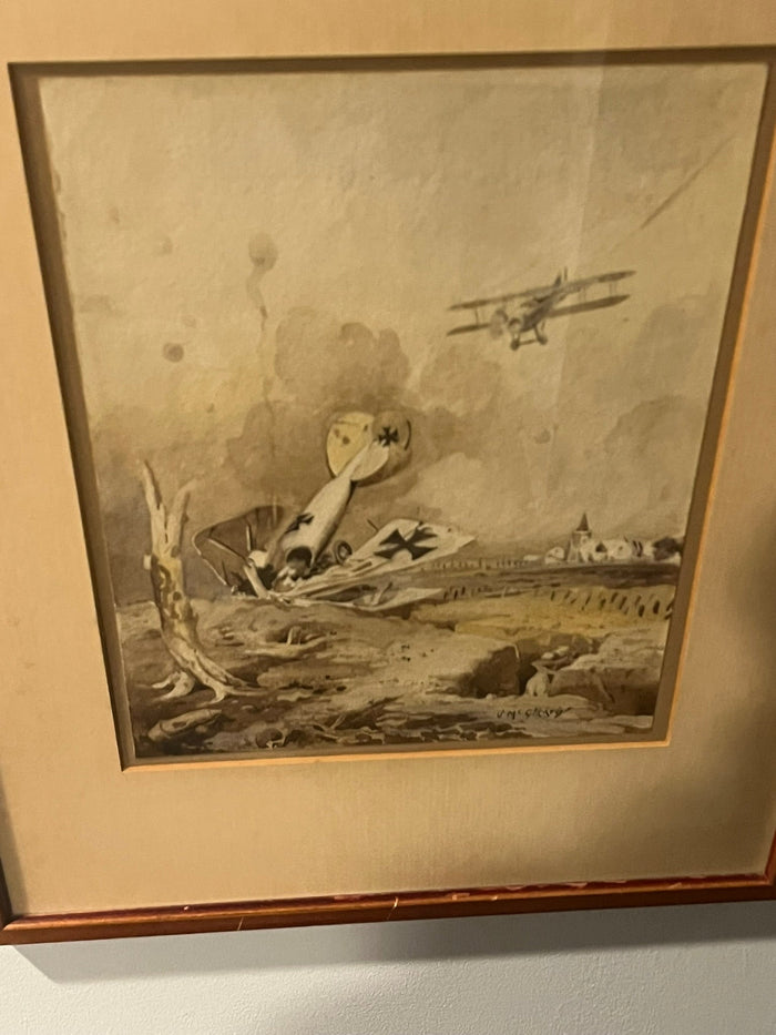 Original WWI dogfight crash painting