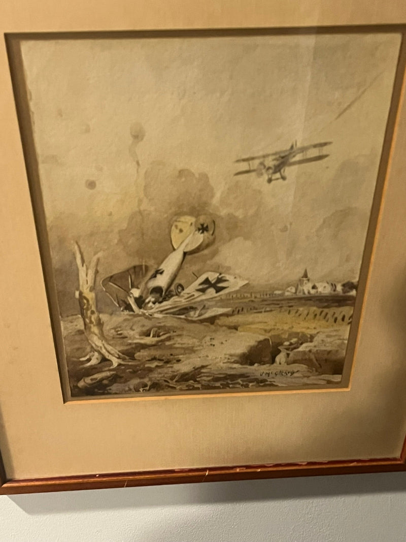 Original WWI dogfight crash painting