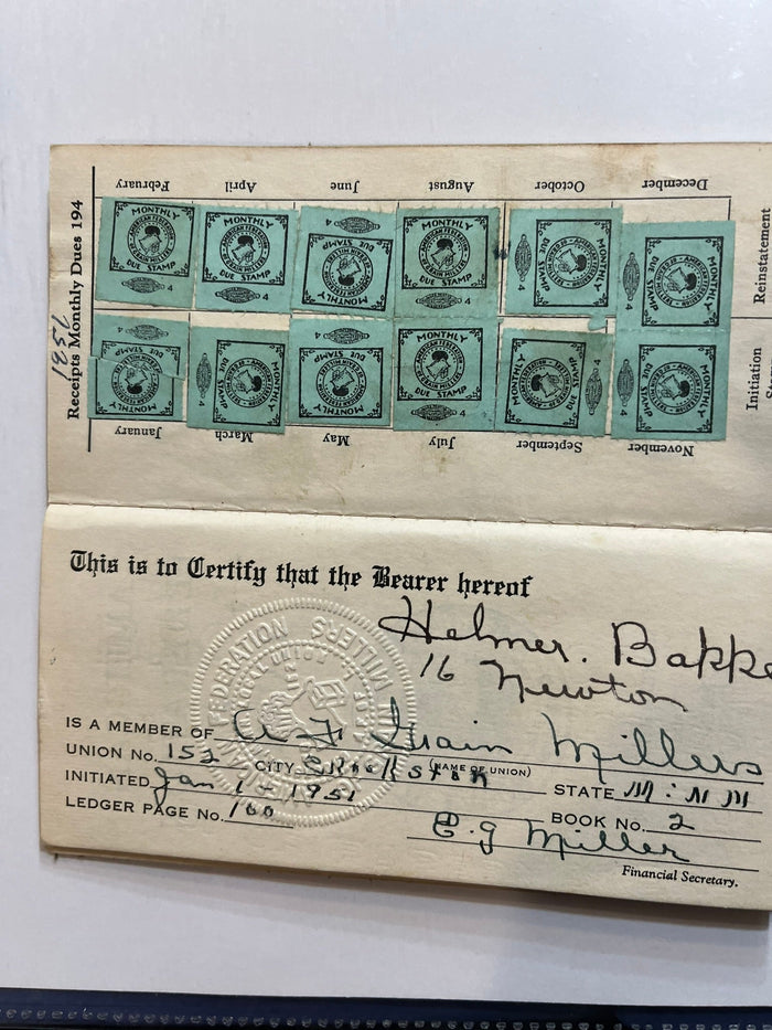 American Federation of Labor Membership Book & Working Card