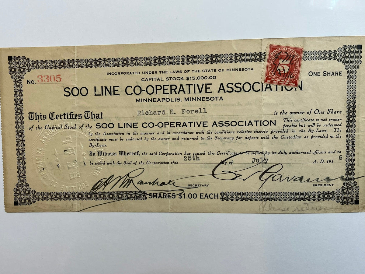 Soo Line Co-Operative Association stock certificate