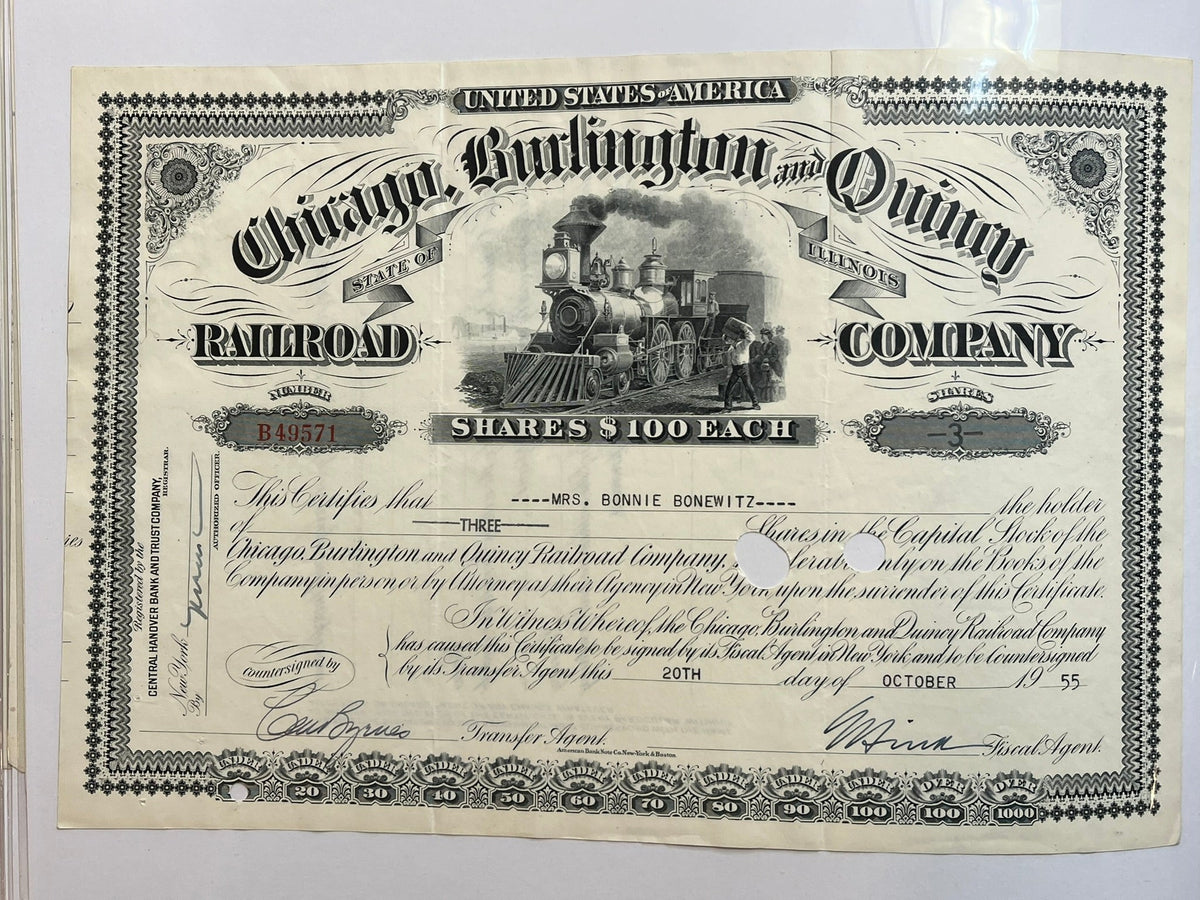 Chicago Burlington and Quincy Stock Certificate
