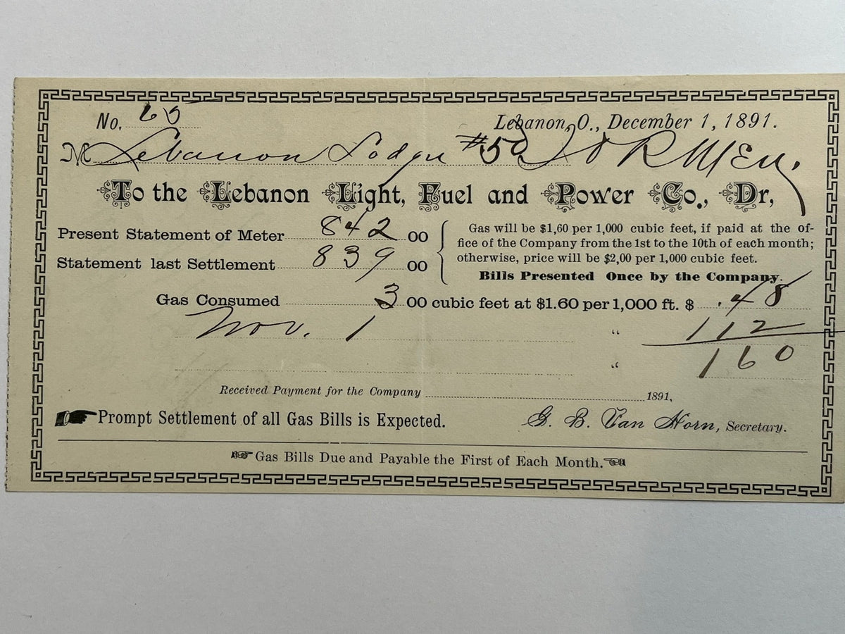 Lebanon Light Fuel and Power Co. Invoice