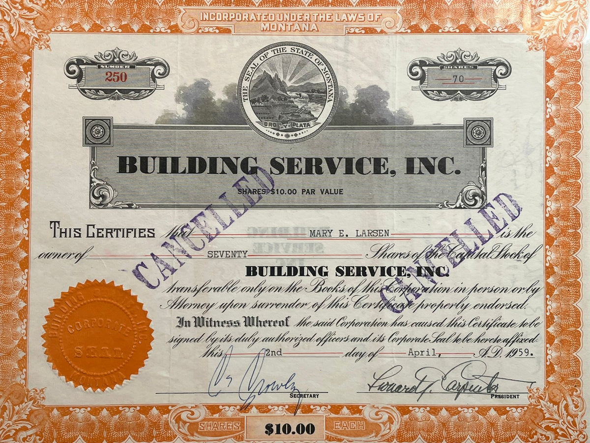 Builders Service Inc. Stock Certificate