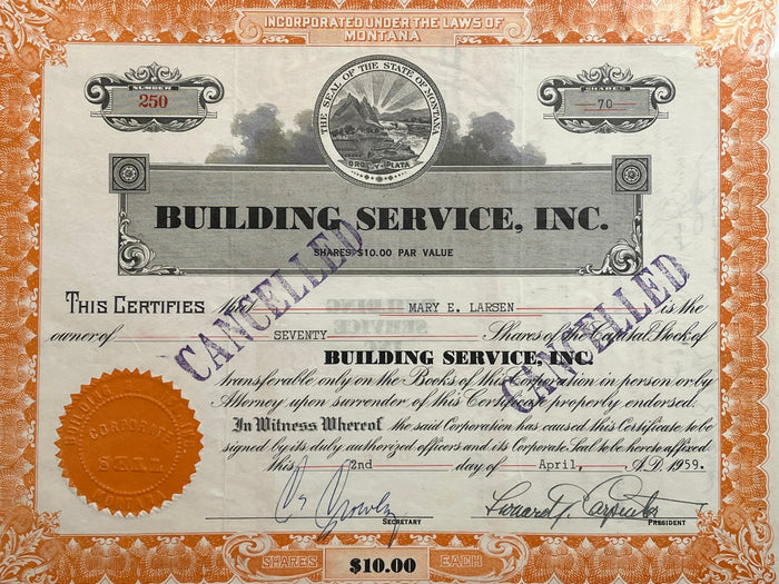 Builders Service Inc. Stock Certificate