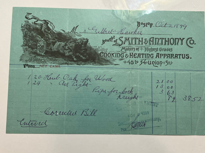 Smith & Anthony Co. Receipt  1899