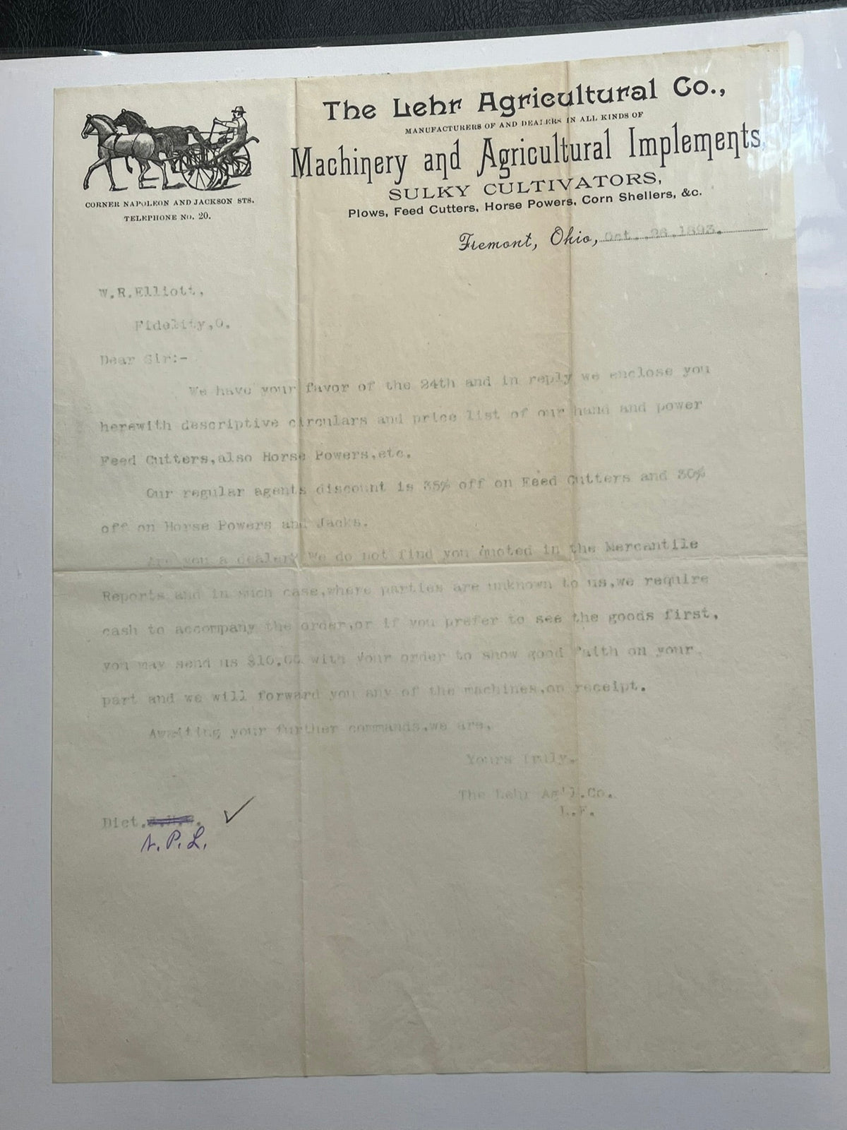 Lehr Agricultural Co. - Sulky Cultivators Letter