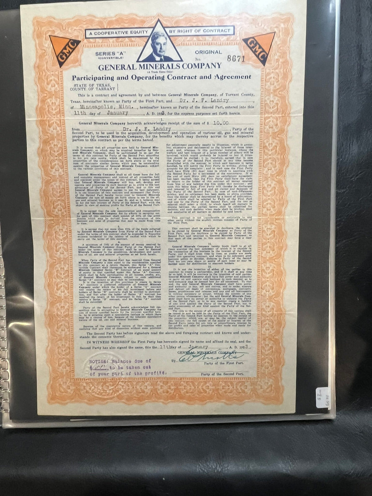 General Minerals Company Participating Contract