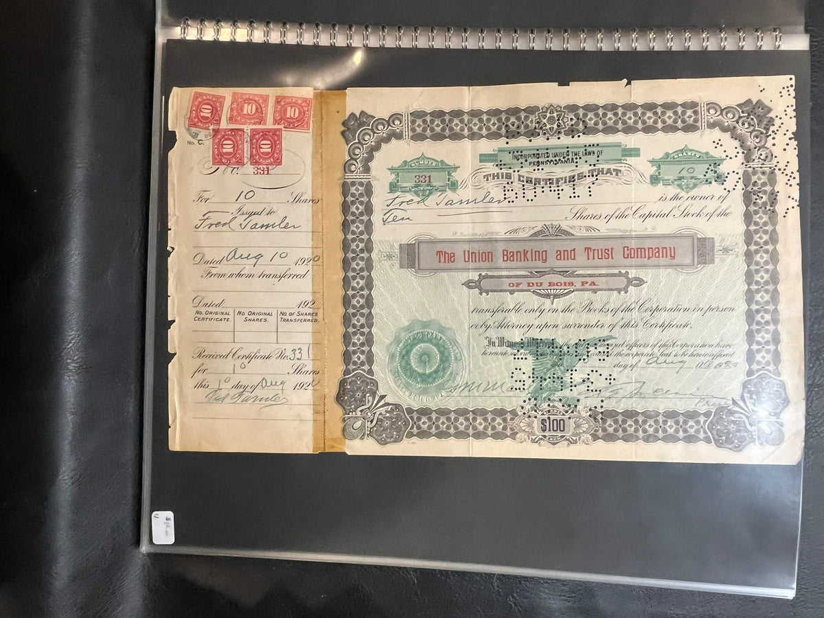 The Union Banking and Trust Company Stock Certificate