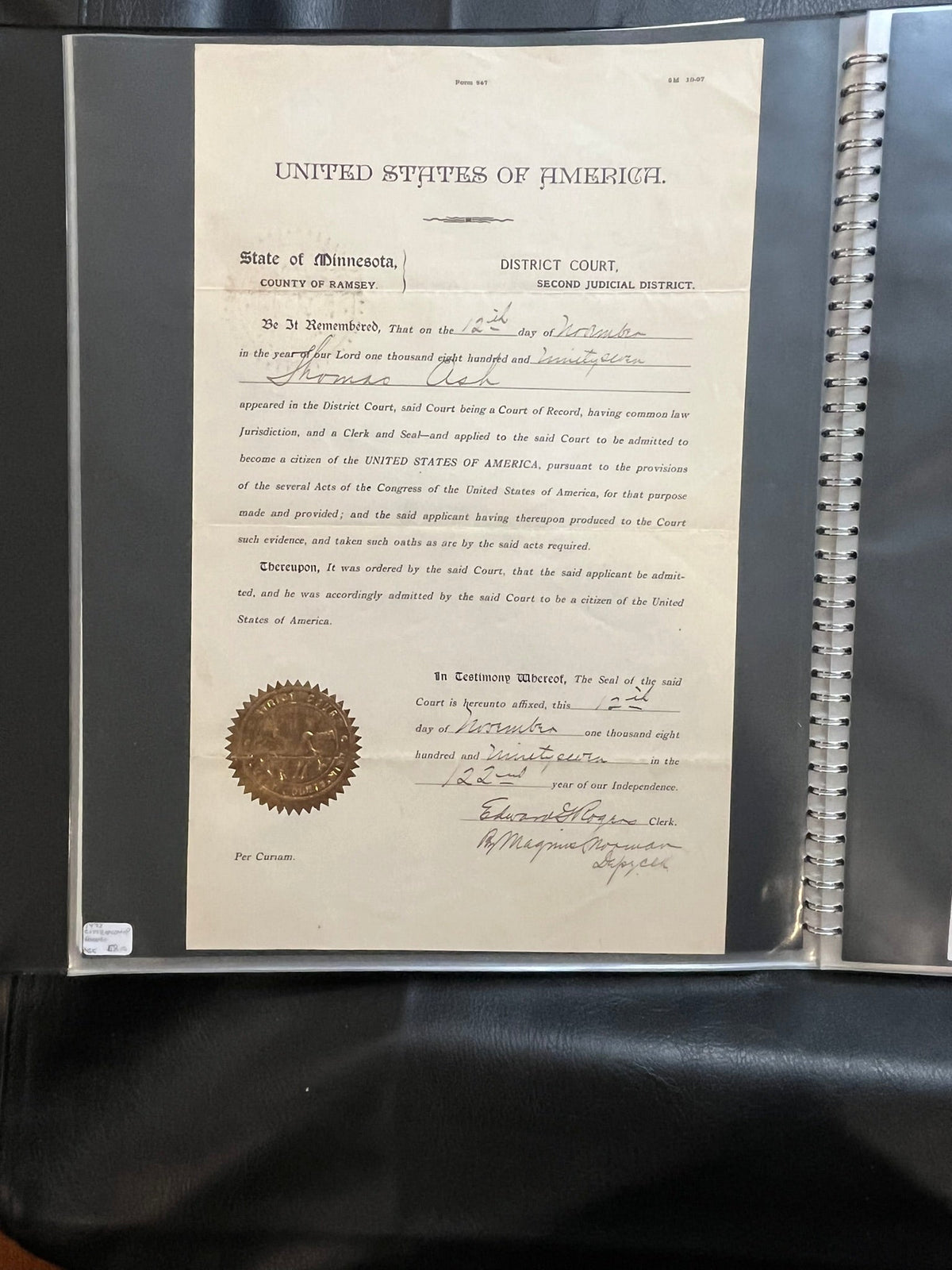 Certificate of Citizenship - 1897