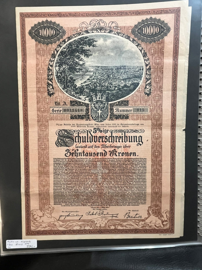 German 1921 Bond for 10,000 Crowns