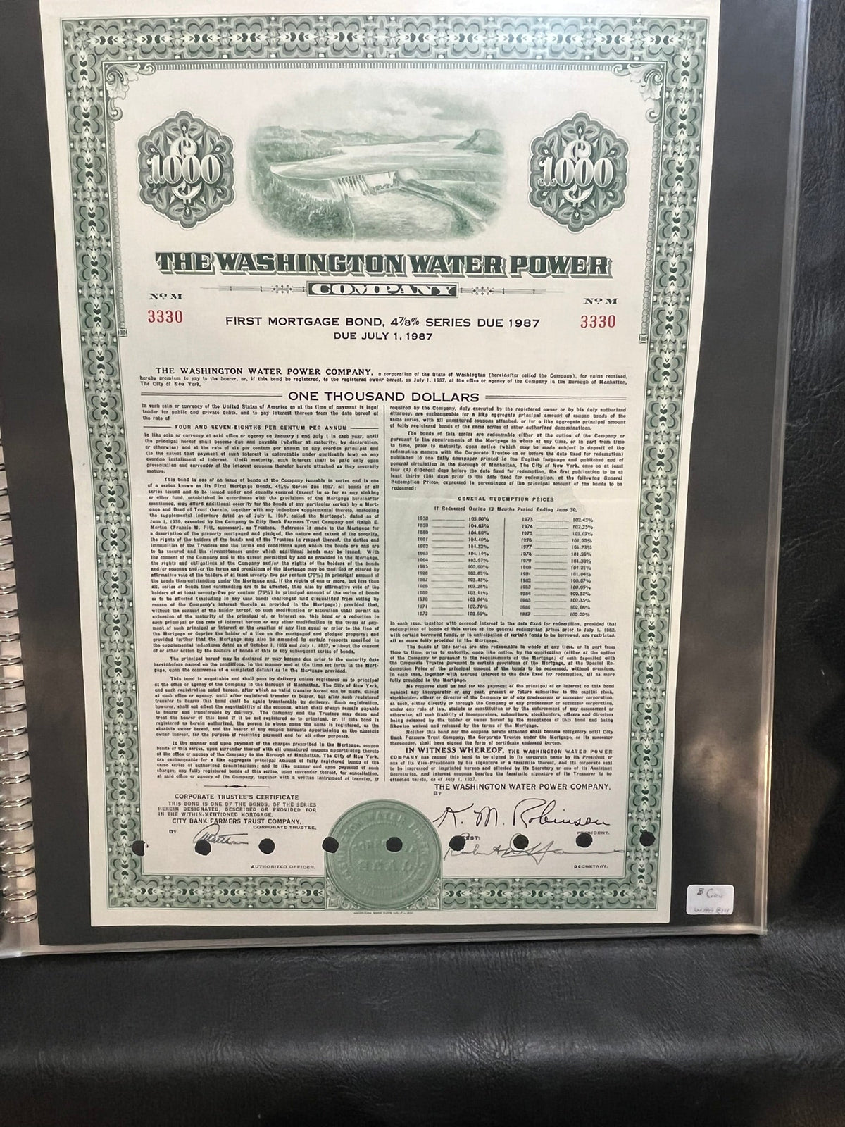Washington Water Poer Company 1st Mortgage Bond