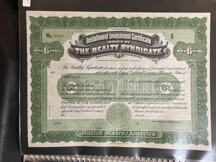 Installment Investment Certificate issued by The Realty Syndicate