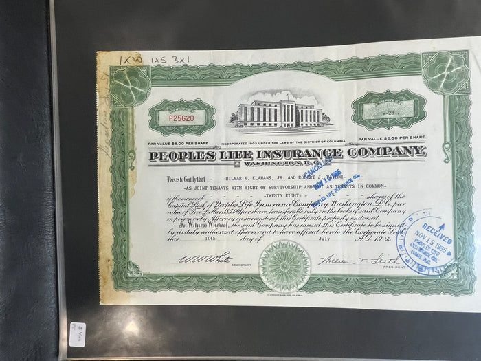 Peoples Life Insurance Company Stock Certificate