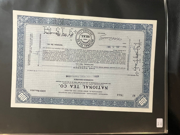 National Tea Co. Stock Certificate