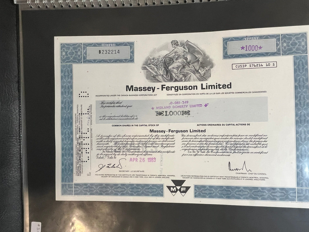 Massey Ferguson Limited Stock Certificate