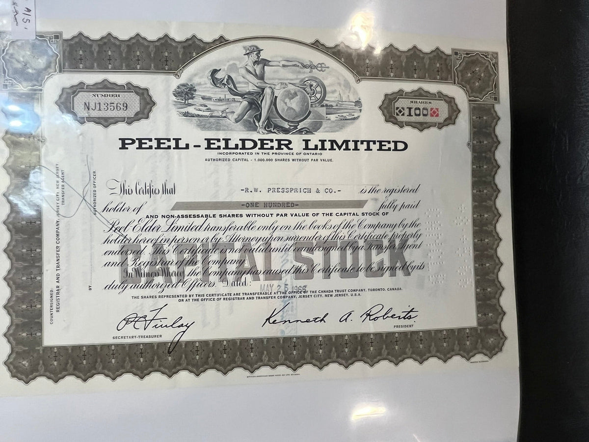 Peel Elder Limited Stock Certificate.
