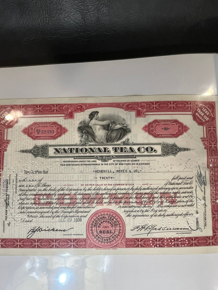 National Tea Co. Stock Certificate