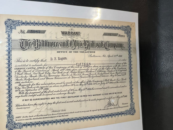 The Baltimore and Ohio Railroad Corporation Stock Certificate.