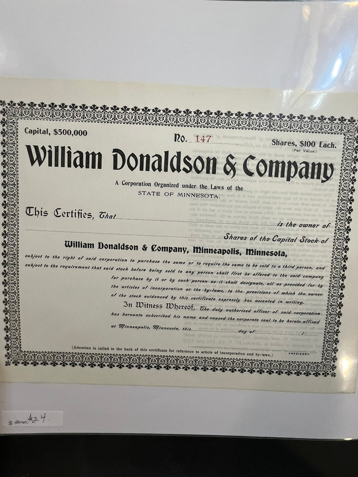 William Donaldson Stock Certificate