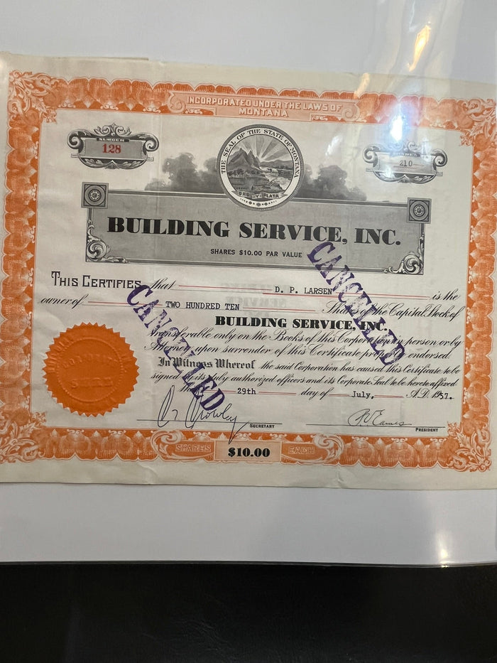 Building Service Inc. Stock Certificate