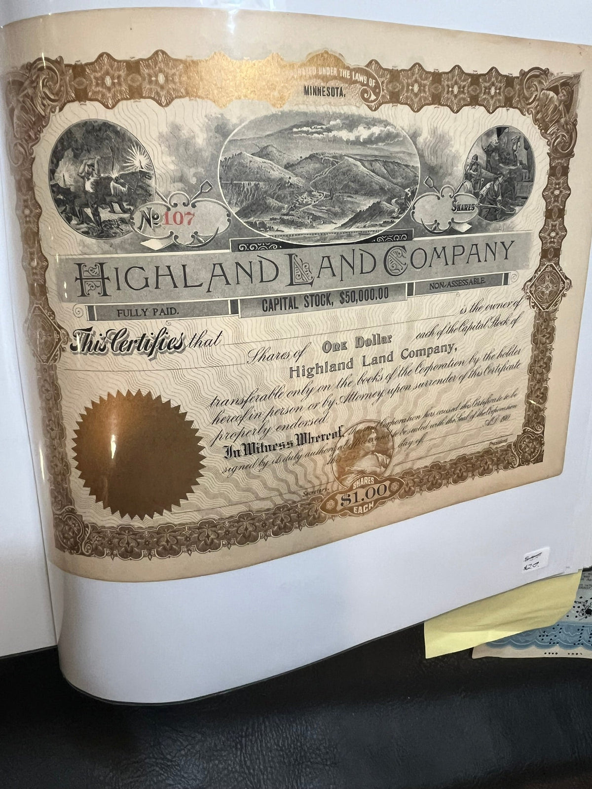 Highland Land Company Stock Certificate