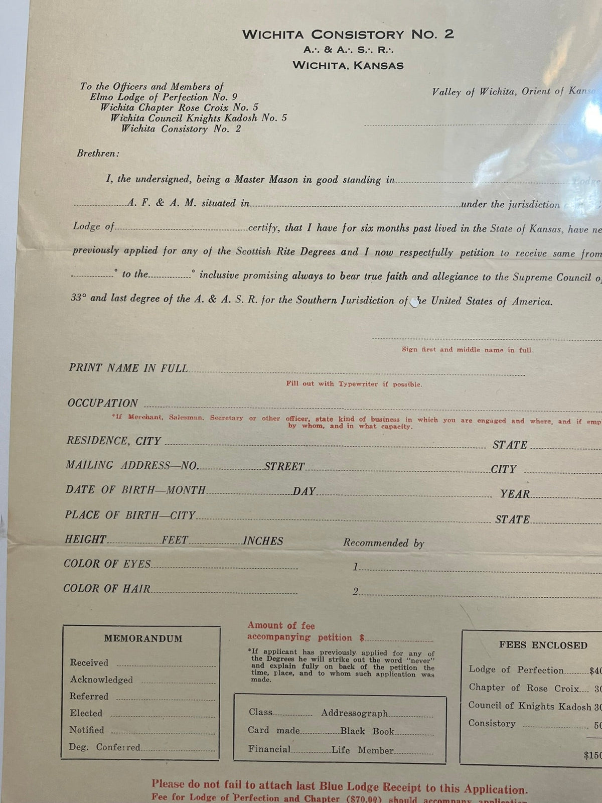 Petition to Join the Scottish Rite of the Masons