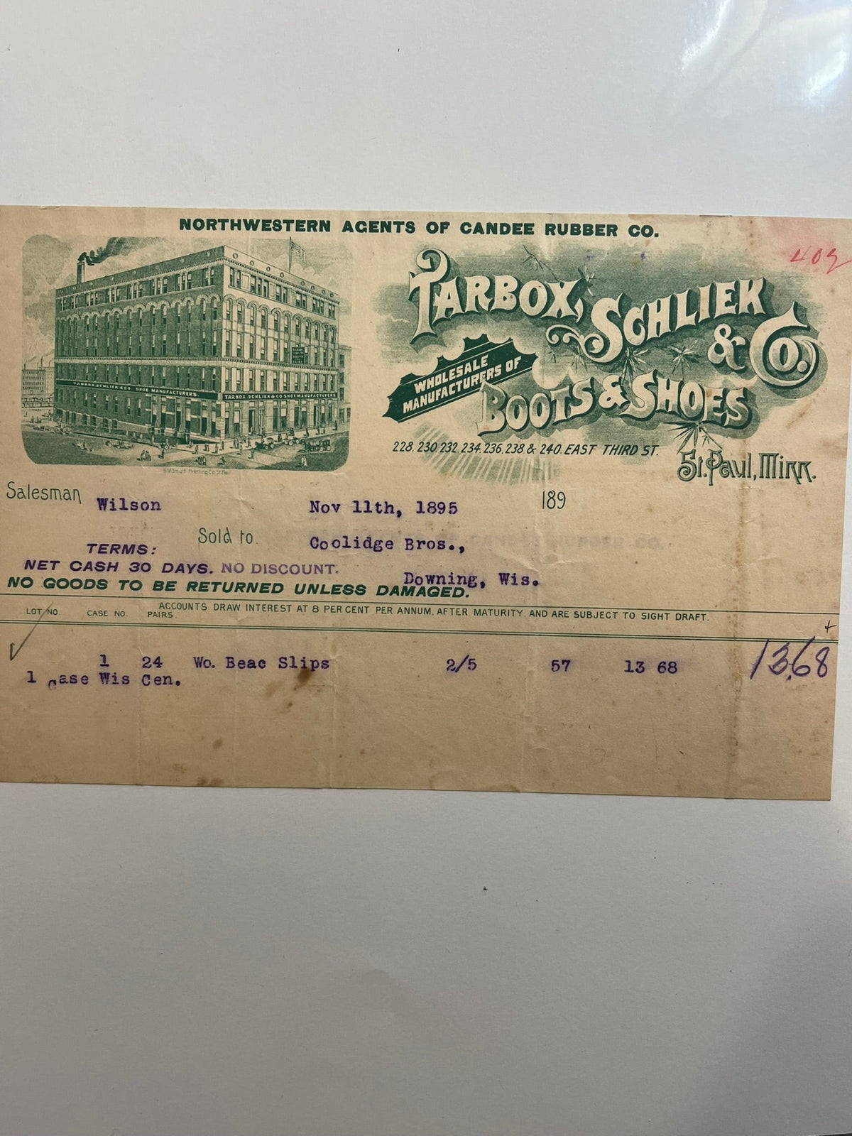 Tarbox Schliek & Co. Invoice