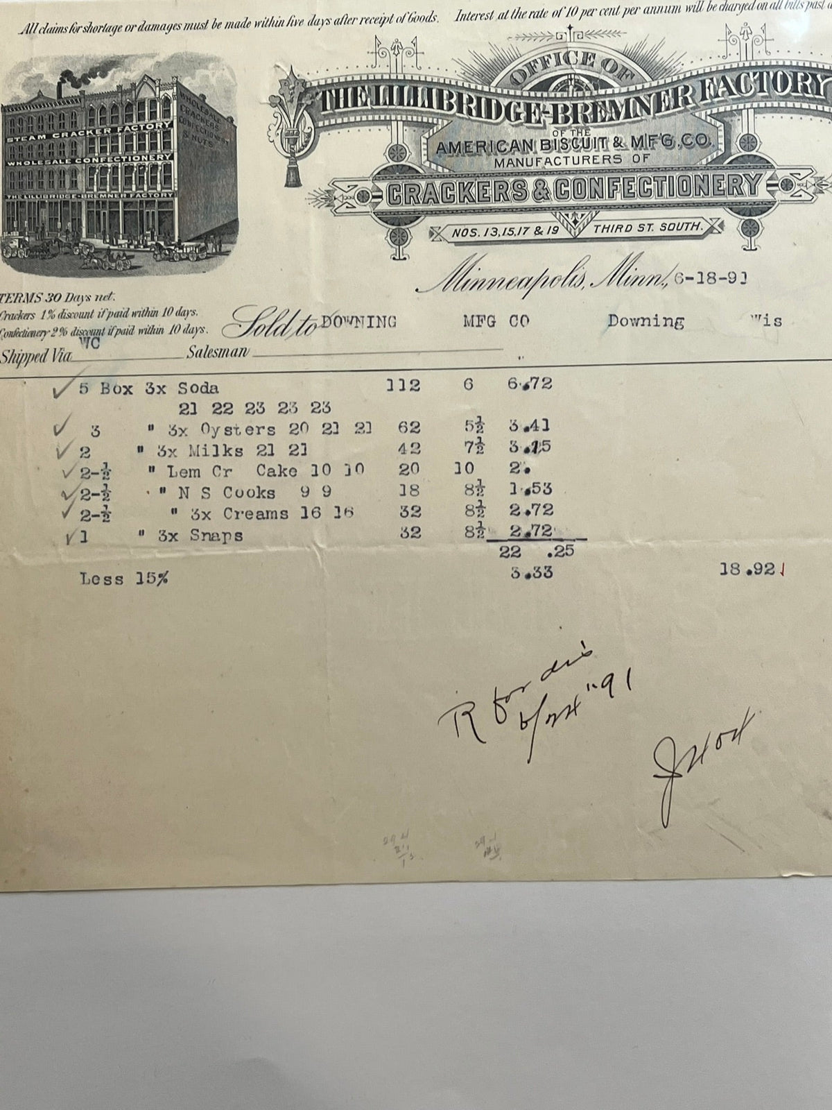 The Lillibridge  Bremner Factory. - Crackers Invoice