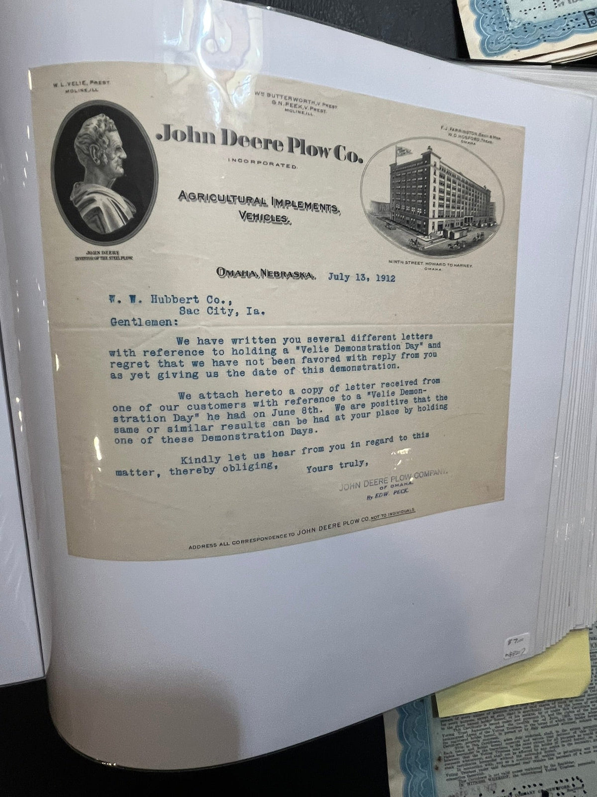 john Deere Plow Company Letter