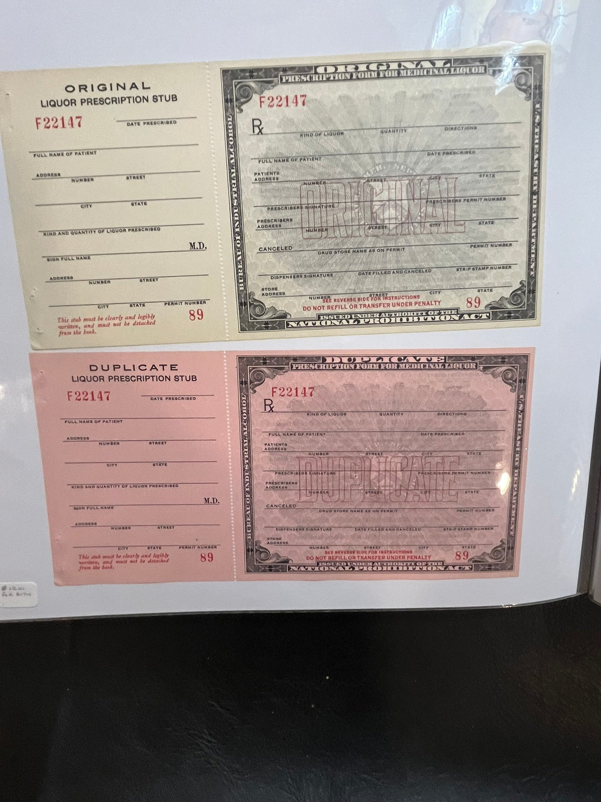 National Prohibition Act Liquor Prescription Order