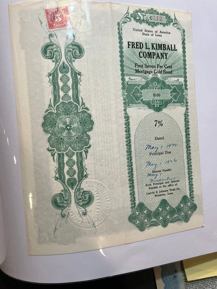 Fred Kimball Company Mortgage Gold Bond