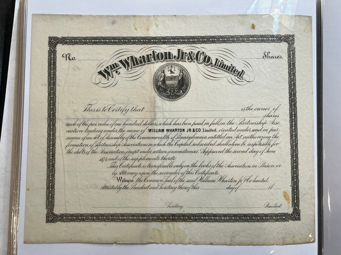 Wm. Wharton Jr. & Co.Ltc. Stock Certificate