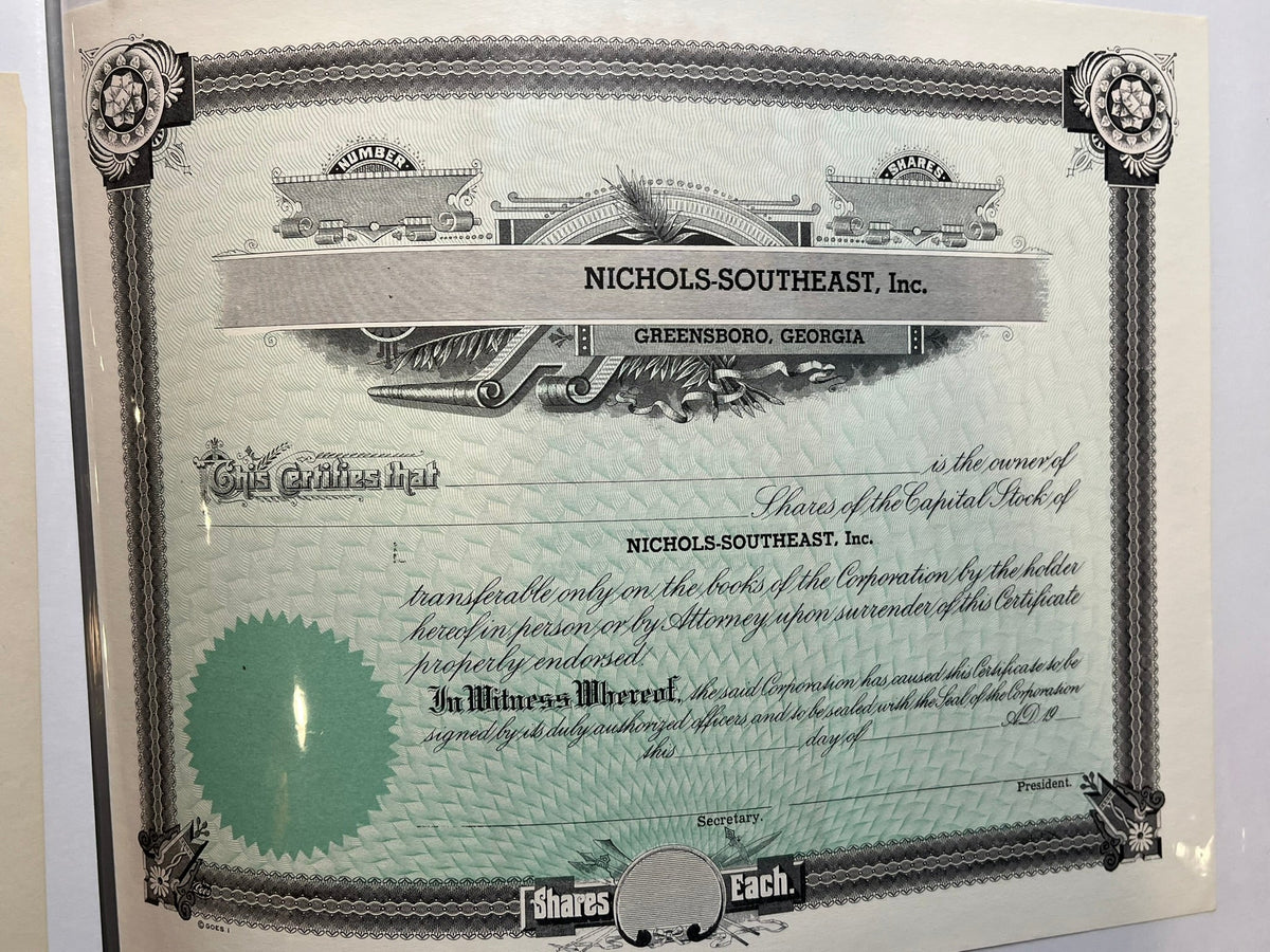 Nichols-Southeast Stock Certificate