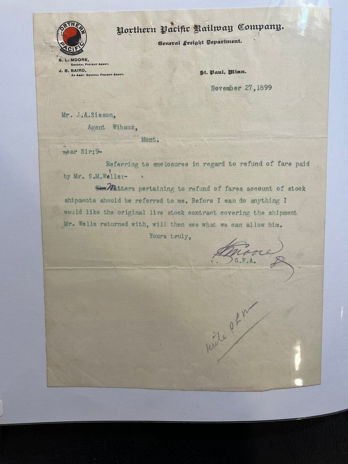 North Pacific Railway Company Letter