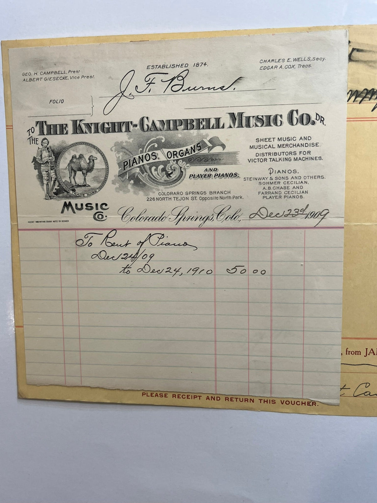 Knight Campbell Music Co. Invoice
