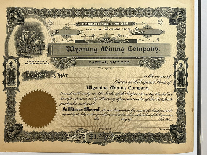 Wyoming Mining Company Stock Certificate