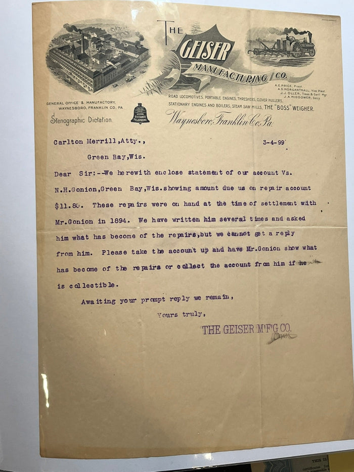 Geiser Manufacturing Co. Letter