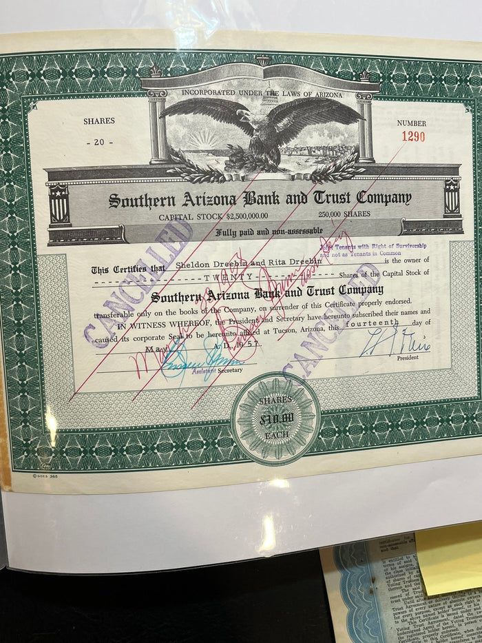 Southern Arizona Bank and Trust Stock Certificate