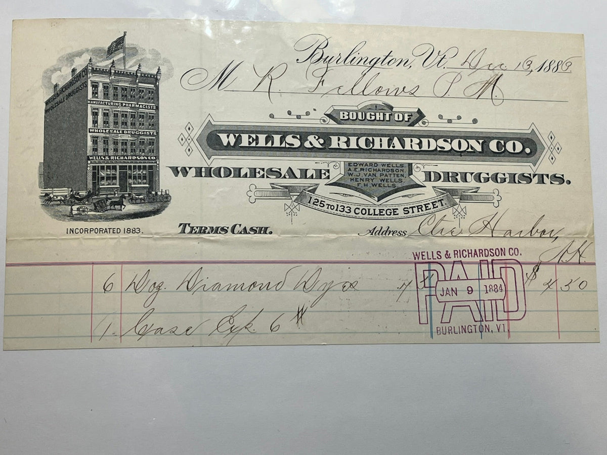 Wells & Richardson Wholesale Druggists  Invoice.