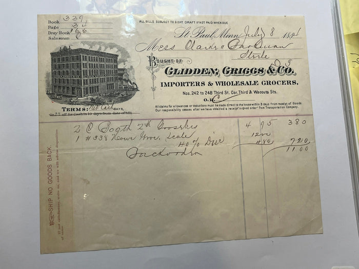 Glidden, Griggs & Co. Invoie