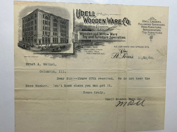 Udell Wooden Ware Co. Invoice