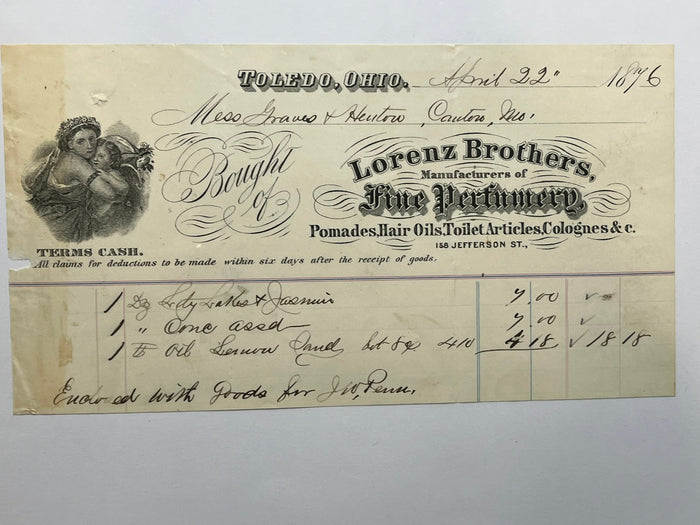 Lorenz Brothers Perfumery  Invoice