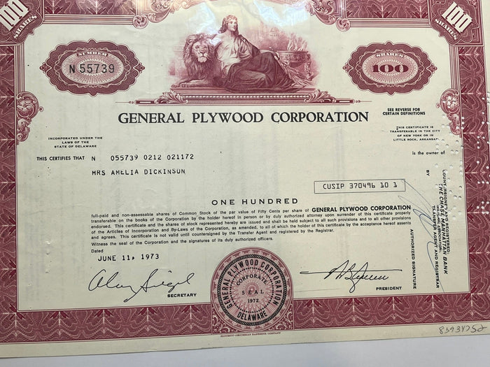 General Plywood Corporation Stock Certificate
