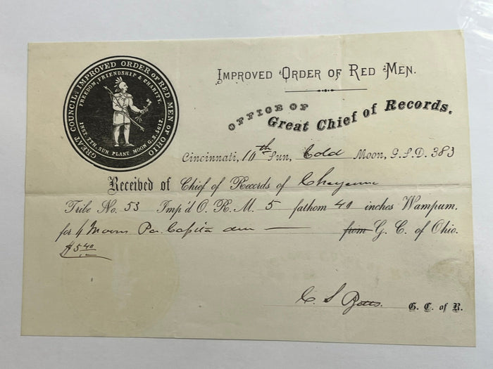 Improved Order of Red Men Receipt