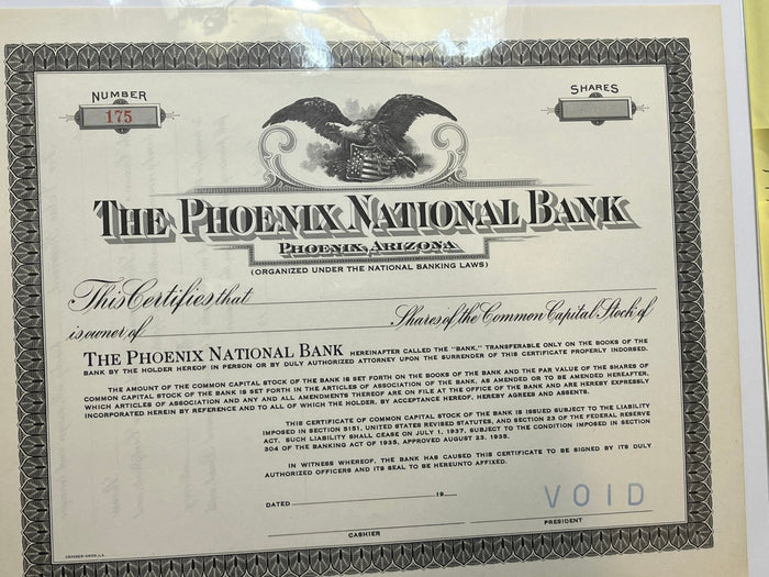 Phoenix Naitonal Bank Commomn Stock Certificate