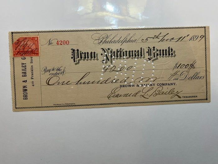 Penn National Bank Check  1899