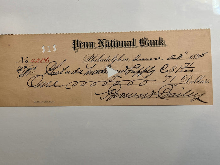 Penn National Bank Check  1895